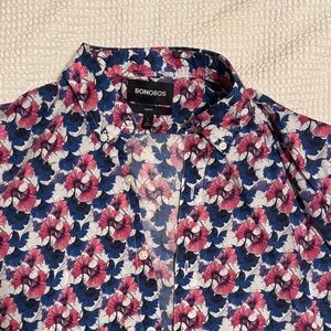 Bonobos Men's Floral Button Down Shirt - Blue and Pink